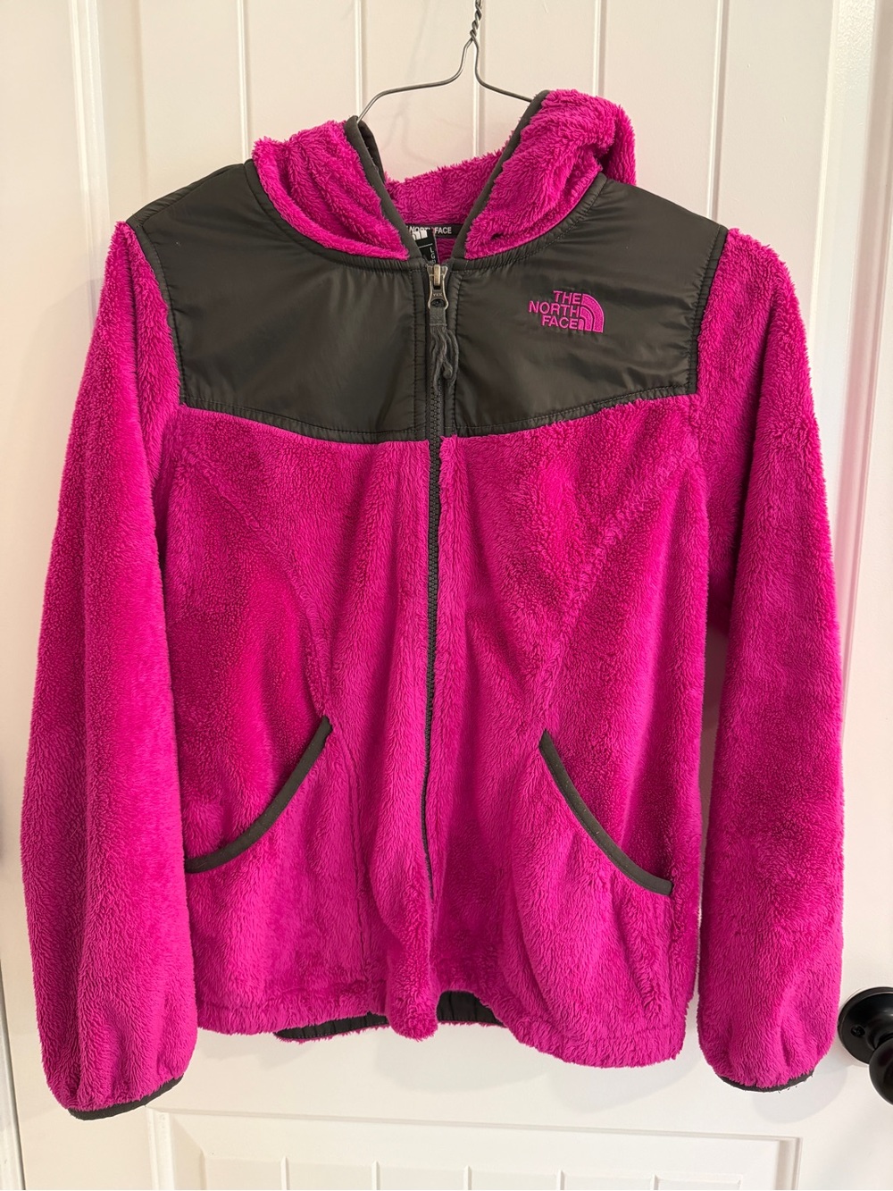 The North Face Girl’s 14/16 Lg Pink/Gray Hooded Fleece Jacket VGUC